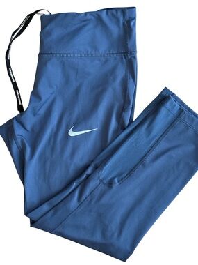 NIKE DRI-FIT ATHLETIC RUNNIN CROP LENGTH LEGGINGS DRAWSTRING ZIP BACK POCKET MED